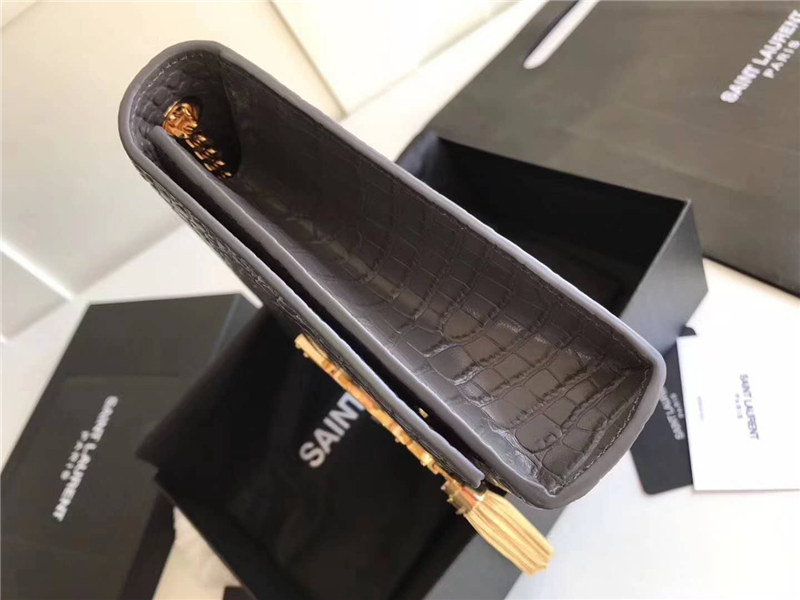326076 YSL圣羅蘭 專柜最新 細鱷魚紋 流蘇包 深灰金鏈