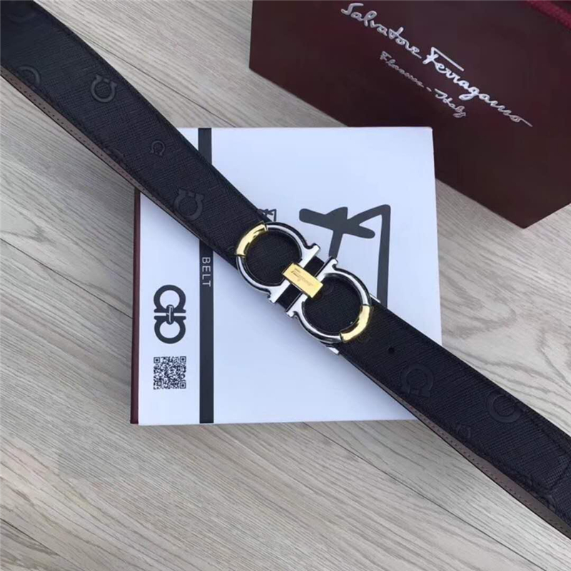 Ferragamo 菲拉格慕 原廠特供進口 雙面原版皮 正裝腰帶 印花銀扣