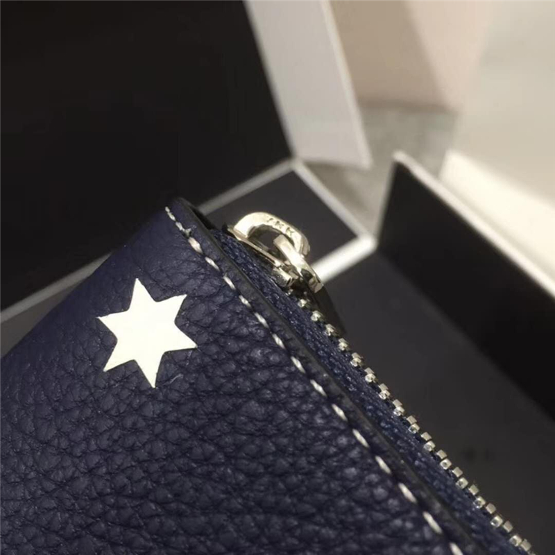 3573 Loewe羅意威 全新stars系列 皮革 拉鏈錢夾 藏藍色