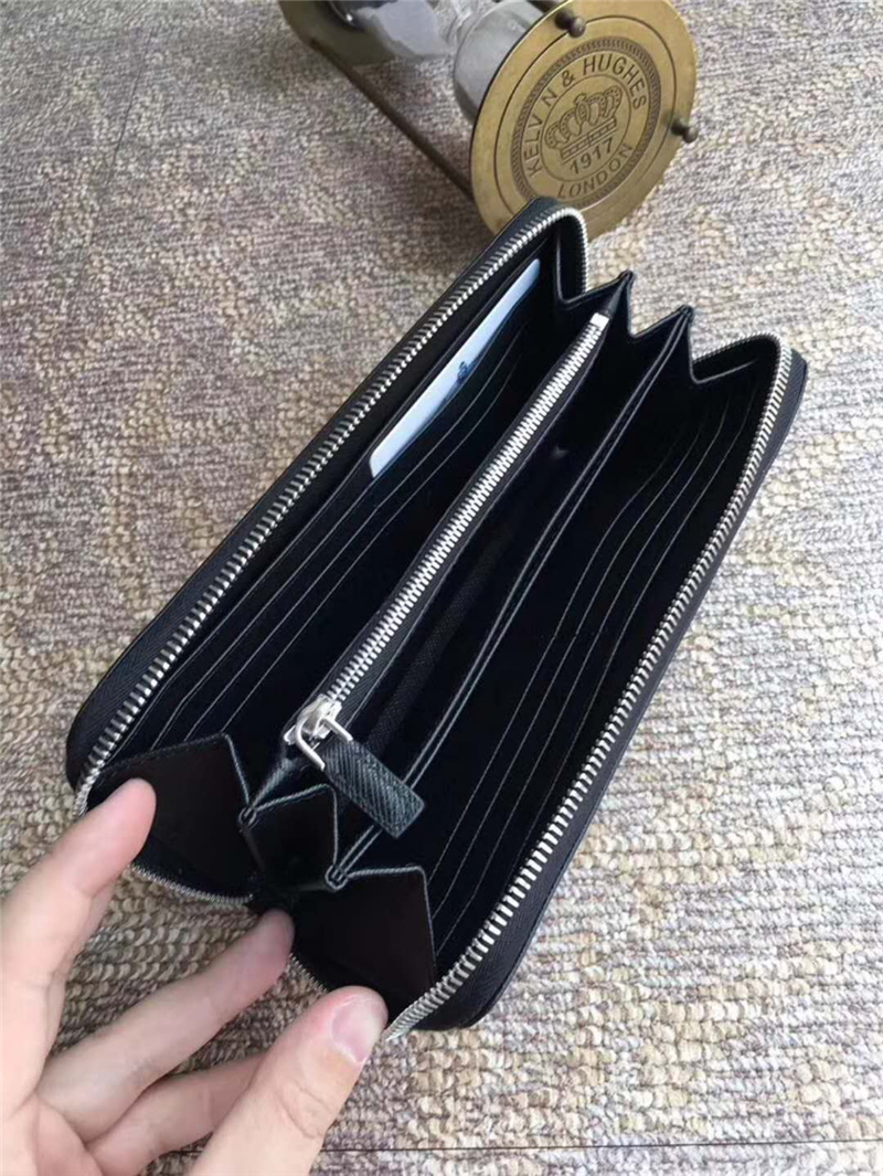 H317G Prada普拉達(dá) 十字紋牛皮配鱷魚皮 拉鏈長(zhǎng)款?yuàn)A 紅拼卡其