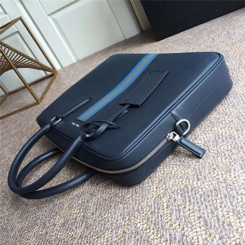 2VE0363R Prada普拉達(dá)男包 Prada男士公文包 十字紋手提包 藍(lán)色