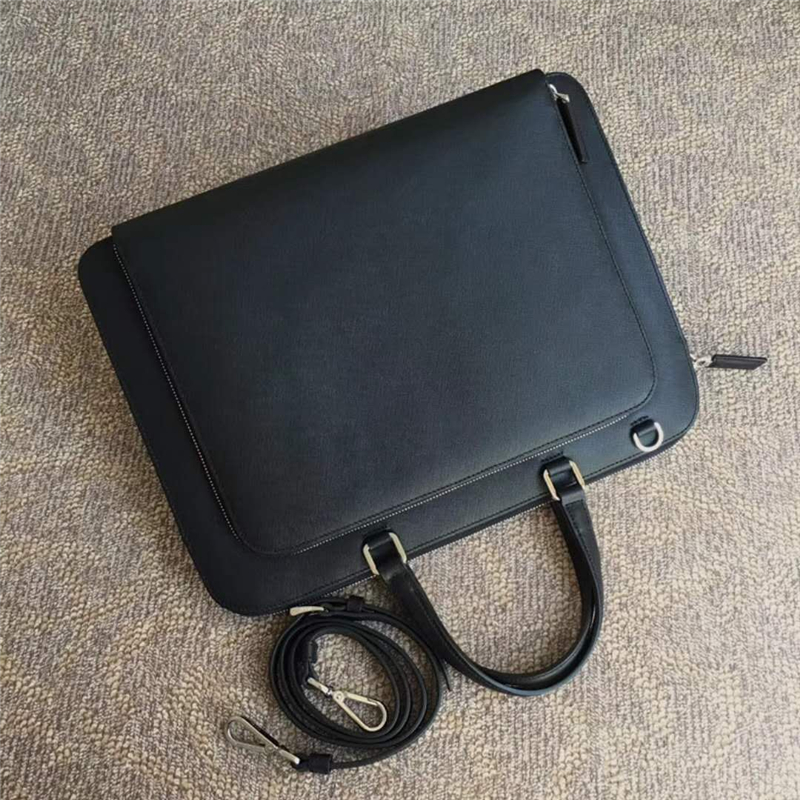 VR0078 Prada普拉達 升級版 男士公文包 十字紋手提包 黑色