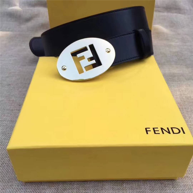 Fendi芬迪 小牛皮 雙F標志 橢圓金扣 光滑皮 男士腰帶