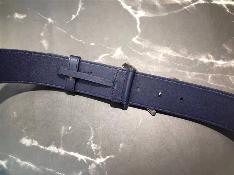 Gucci 2018新款 走秀款 原版牛皮 蝴蝶滿鉆扣頭 藍(lán)色銀扣