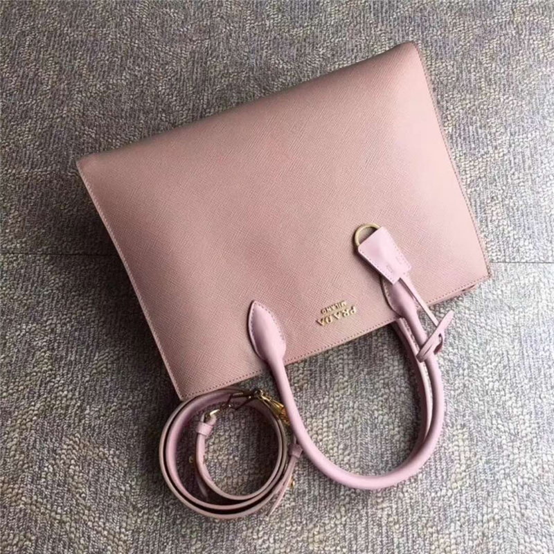 1BA153 Prada普拉達 最新款 粗十字牛皮 女士手提包 粉色