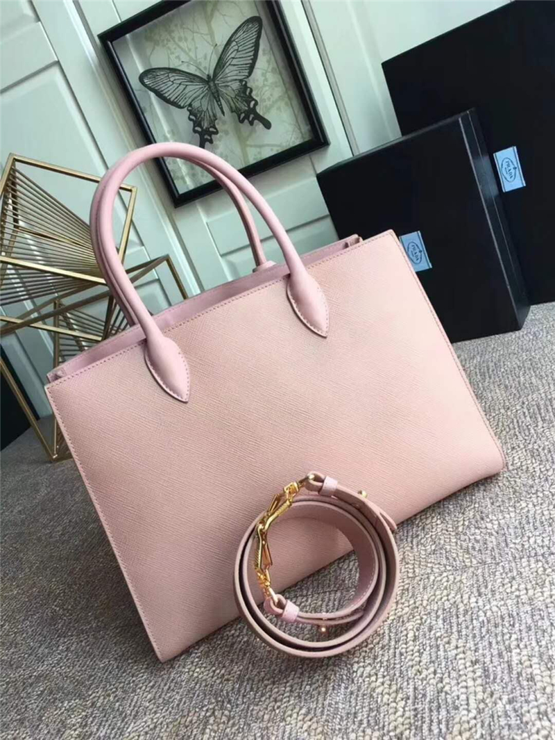 1BA153 Prada普拉達 最新款 粗十字牛皮 女士手提包 粉色