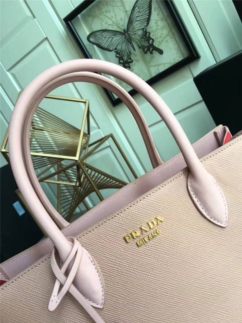 1BA153 Prada普拉達 最新款 粗十字牛皮 女士手提包 粉色