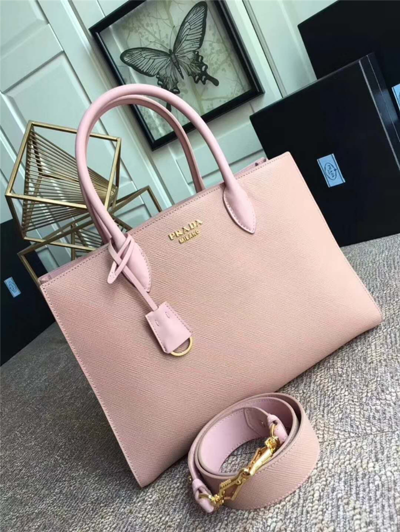 1BA153 Prada普拉達 最新款 粗十字牛皮 女士手提包 粉色