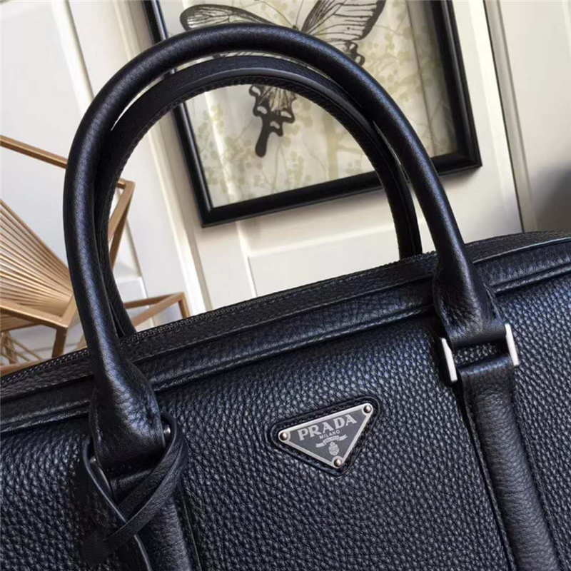 2VE983 Prada普拉達 鹿皮紋 仿鹿皮 雙提手 男士公文包 黑色