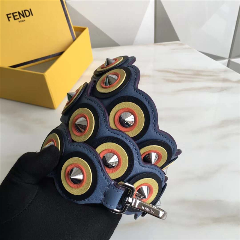813 Fendi芬迪 超美包帶 圓形鉚釘 炫彩長(zhǎng)肩帶 藍(lán)色