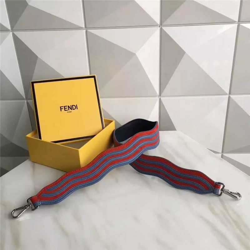 812 Fendi芬迪 超美包帶 拼色波浪條紋 炫彩長肩帶 紅配藍
