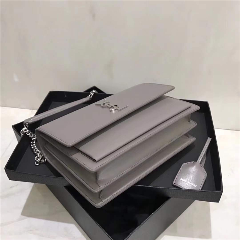 442906 YSL圣羅蘭 Sunset最新 牙簽紋牛皮 翻蓋鏈條包 灰色