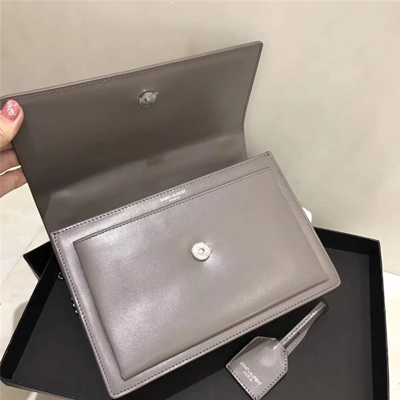 442906 YSL圣羅蘭 Sunset最新 牙簽紋牛皮 翻蓋鏈條包 灰色