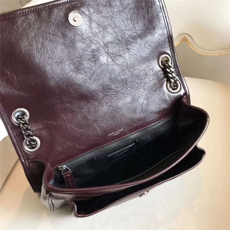 498894 YSL圣羅蘭 NIKI復古 舊油蠟牛皮 褶皺 鏈條包 棗紅色