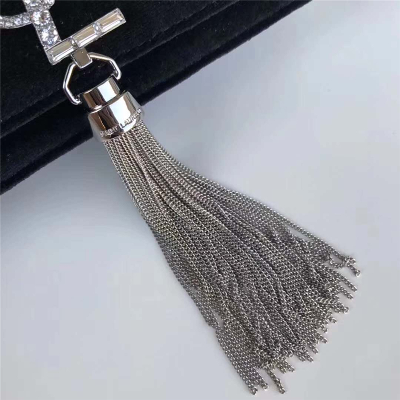 491521 YSL圣羅蘭 天鵝絨 帶鉆五金 手拿肩背 流蘇兩用包 黑色