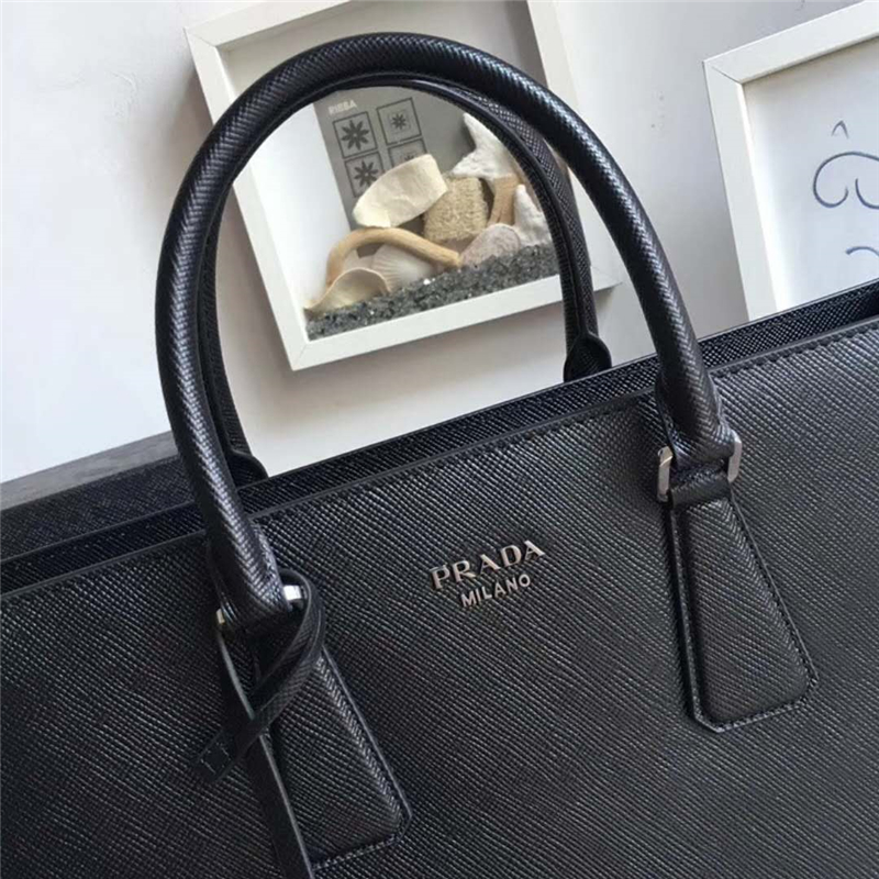 2VG011 Prada普拉達男包 Prada男士公文包 普拉達十字紋手提肩背包 黑色