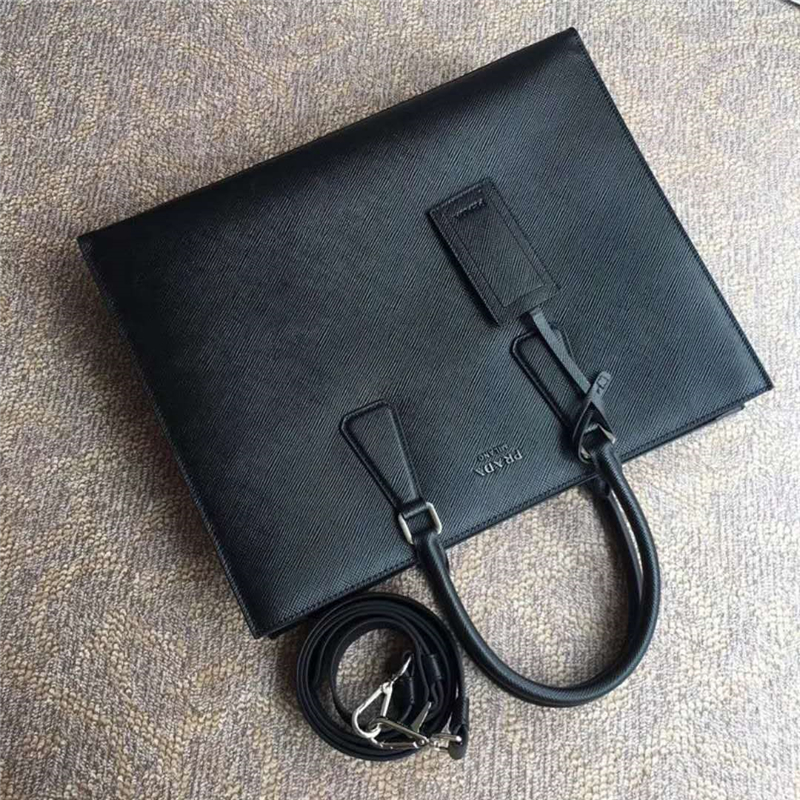 2VG011 Prada普拉達男包 Prada男士公文包 普拉達十字紋手提肩背包 黑色