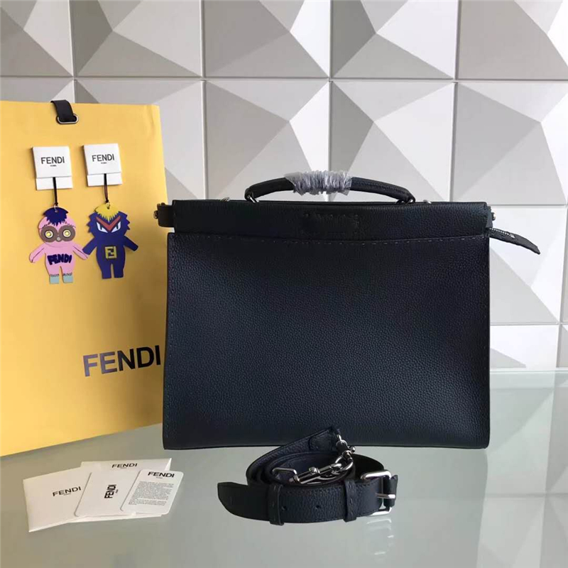 1516 Fendi PEEKABOO FIT羅馬皮 全手工縫制 男士手提包 深藍色