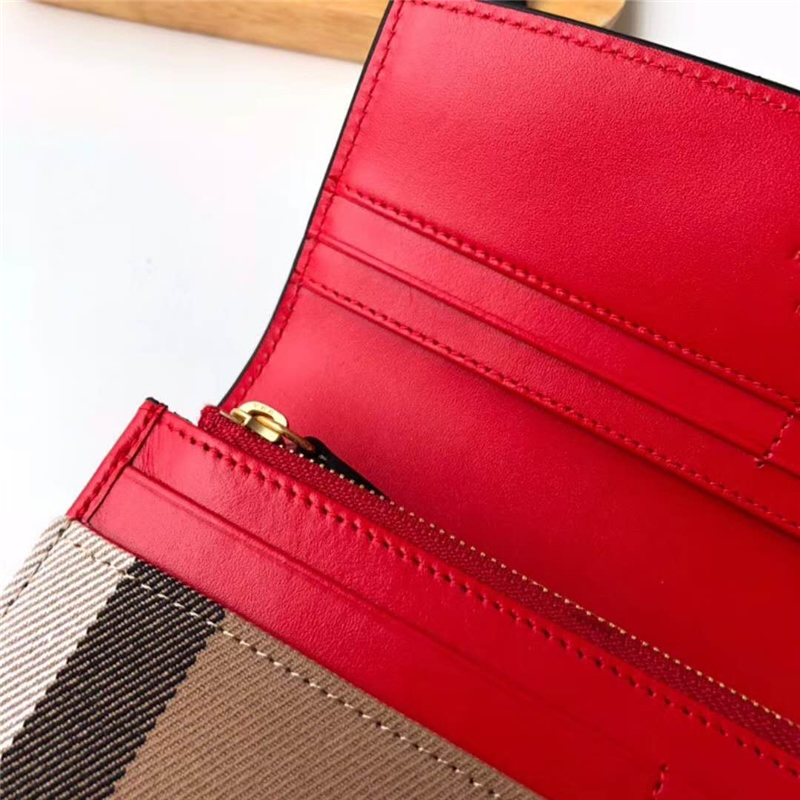 39753271 Burberry巴寶莉 Banner手袋系列 House格紋 拼皮長款錢夾 繽紛紅