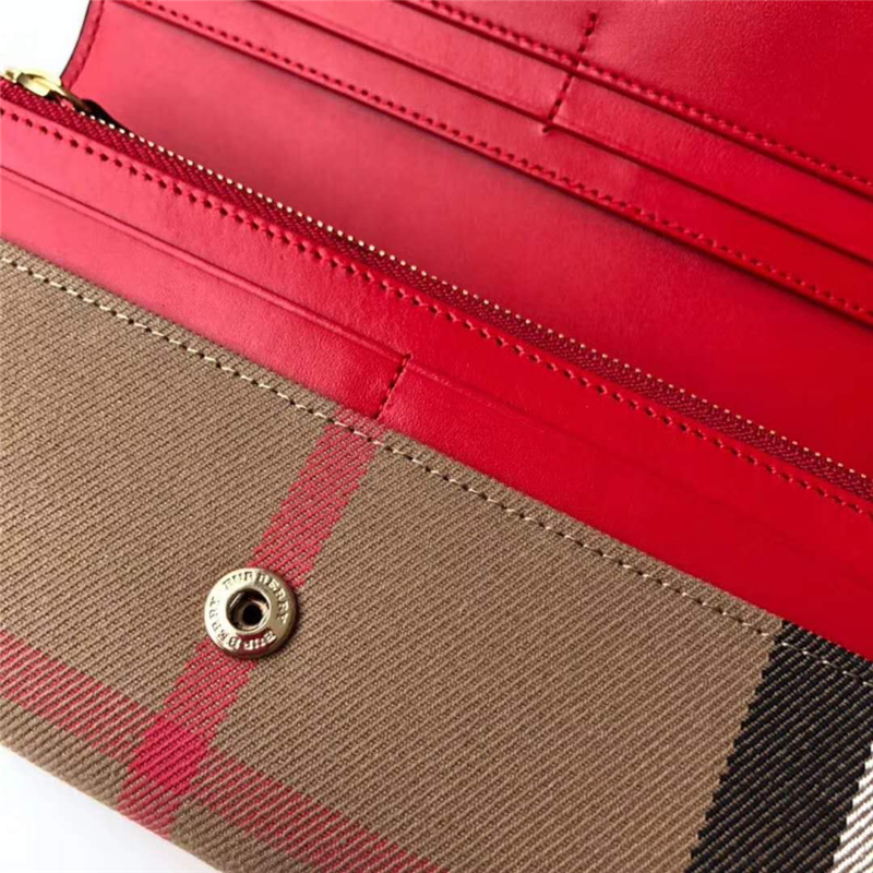 39753271 Burberry巴寶莉 Banner手袋系列 House格紋 拼皮長款錢夾 繽紛紅