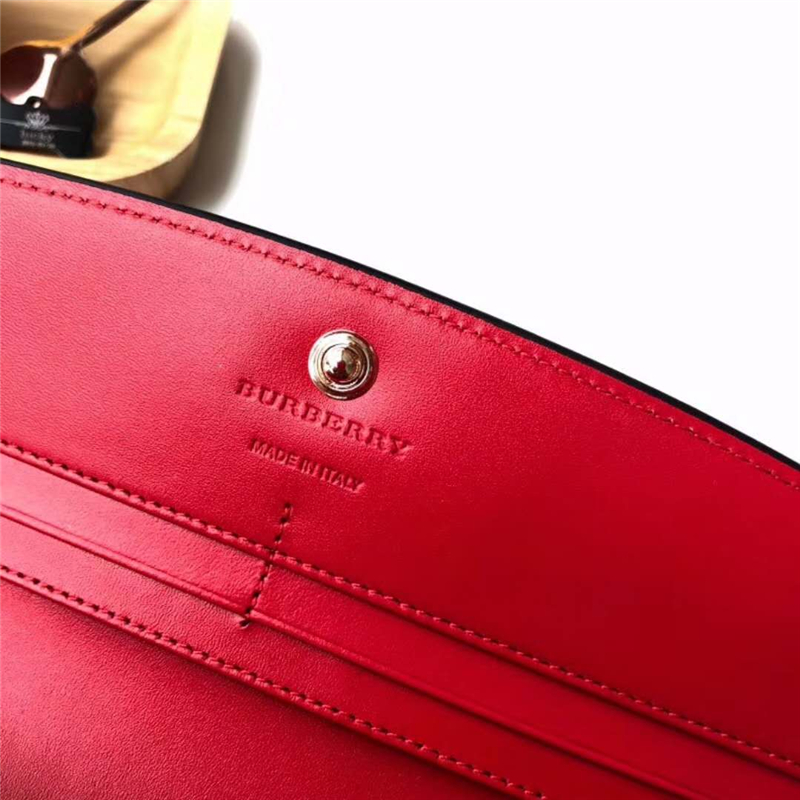 39753271 Burberry巴寶莉 Banner手袋系列 House格紋 拼皮長款錢夾 繽紛紅