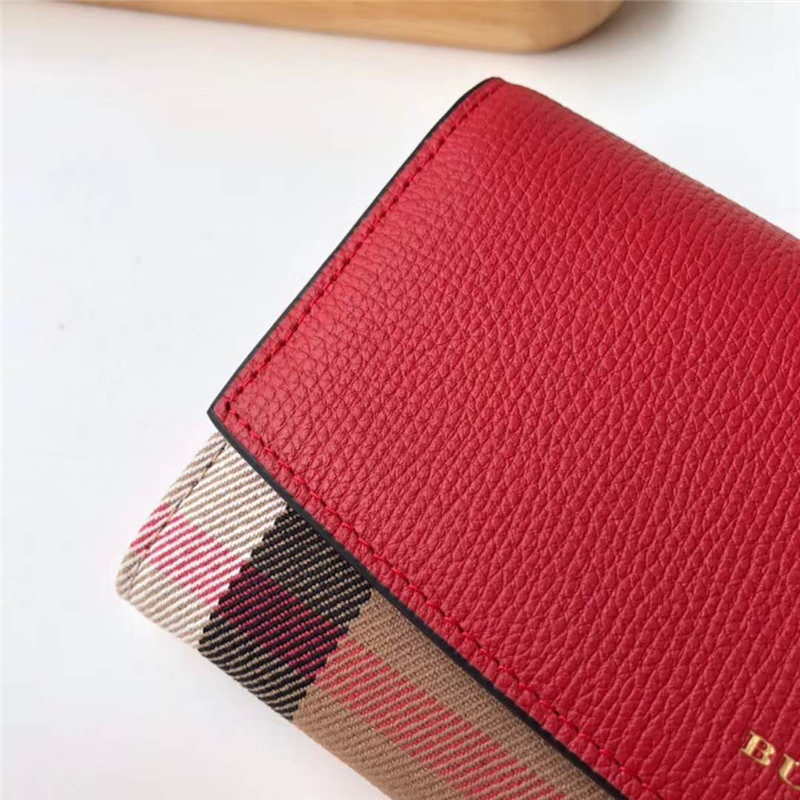 39753271 Burberry巴寶莉 Banner手袋系列 House格紋 拼皮長款錢夾 繽紛紅