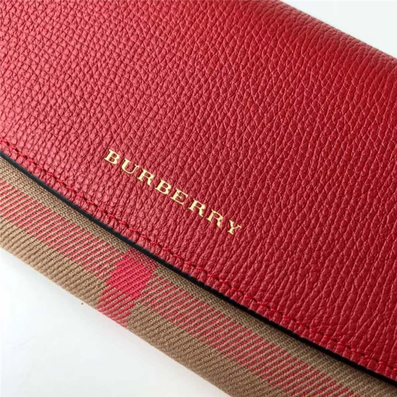 39753271 Burberry巴寶莉 Banner手袋系列 House格紋 拼皮長款錢夾 繽紛紅
