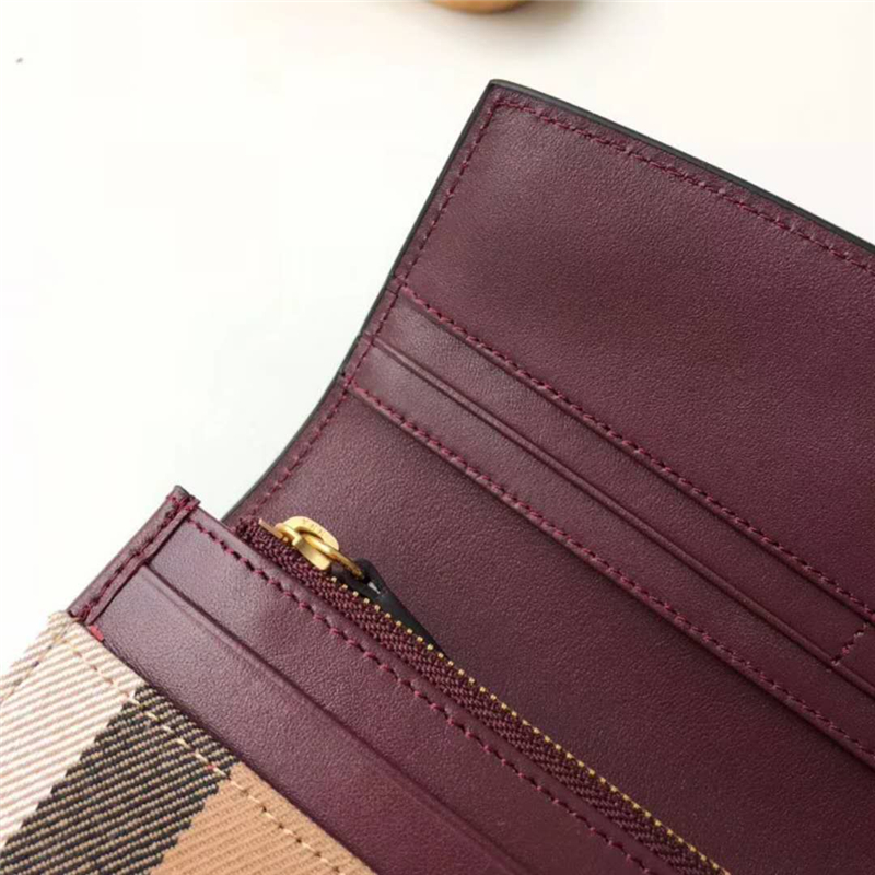 39753301 Burberry巴寶莉 Banner手袋系列 House格紋 拼皮長款錢夾 紅褐色