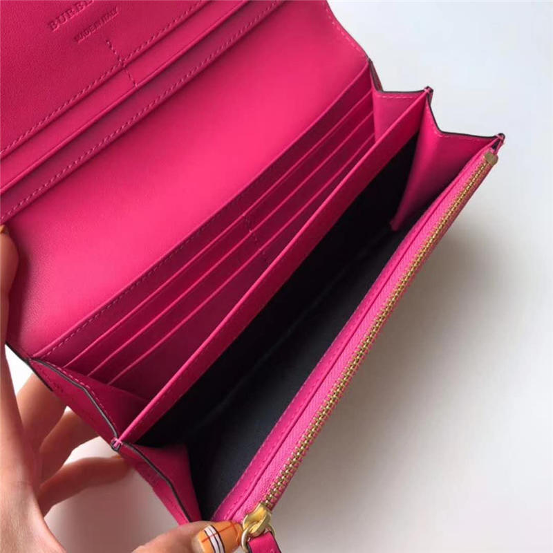 39968602 Burberry巴寶莉 Banner手袋系列 House格紋 拼皮長款錢夾 玫紅色