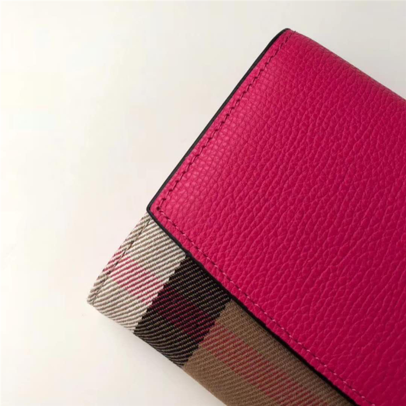 39968602 Burberry巴寶莉 Banner手袋系列 House格紋 拼皮長款錢夾 玫紅色