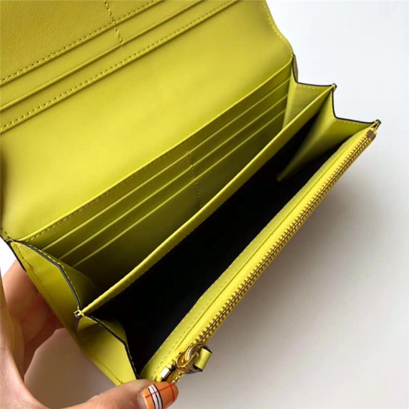 39928851 Burberry巴寶莉 Banner手袋系列 House格紋 拼皮長款錢夾 檸檬黃