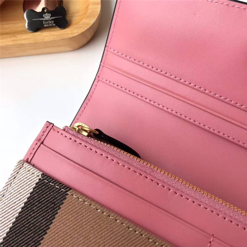 40500731 Burberry巴寶莉 Banner手袋系列 House格紋 拼皮長款錢夾 櫻花粉