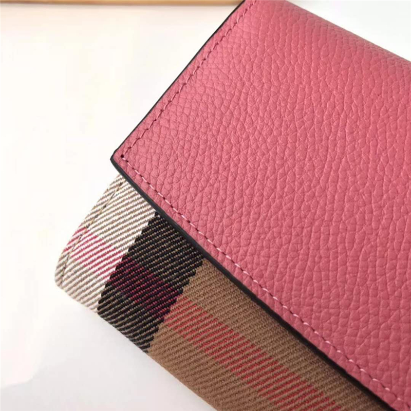 40500731 Burberry巴寶莉 Banner手袋系列 House格紋 拼皮長款錢夾 櫻花粉