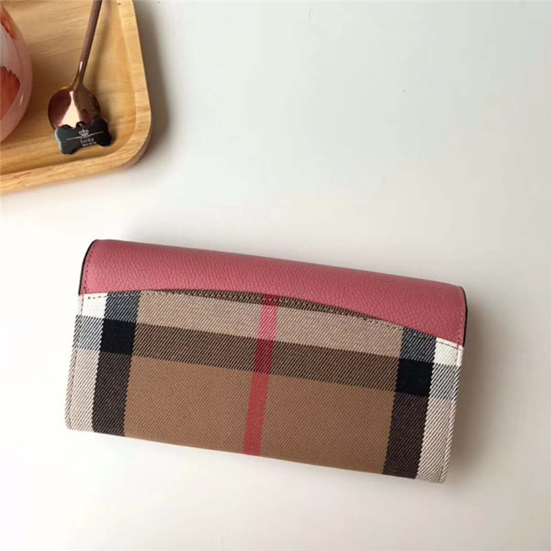 40500731 Burberry巴寶莉 Banner手袋系列 House格紋 拼皮長款錢夾 櫻花粉