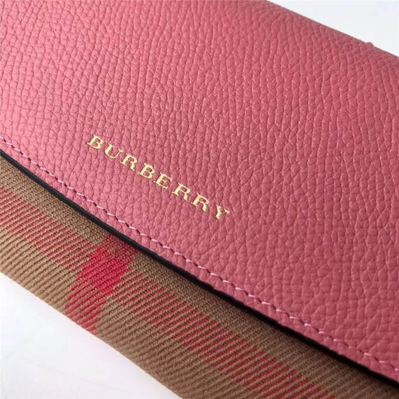 40500731 Burberry巴寶莉 Banner手袋系列 House格紋 拼皮長款錢夾 櫻花粉