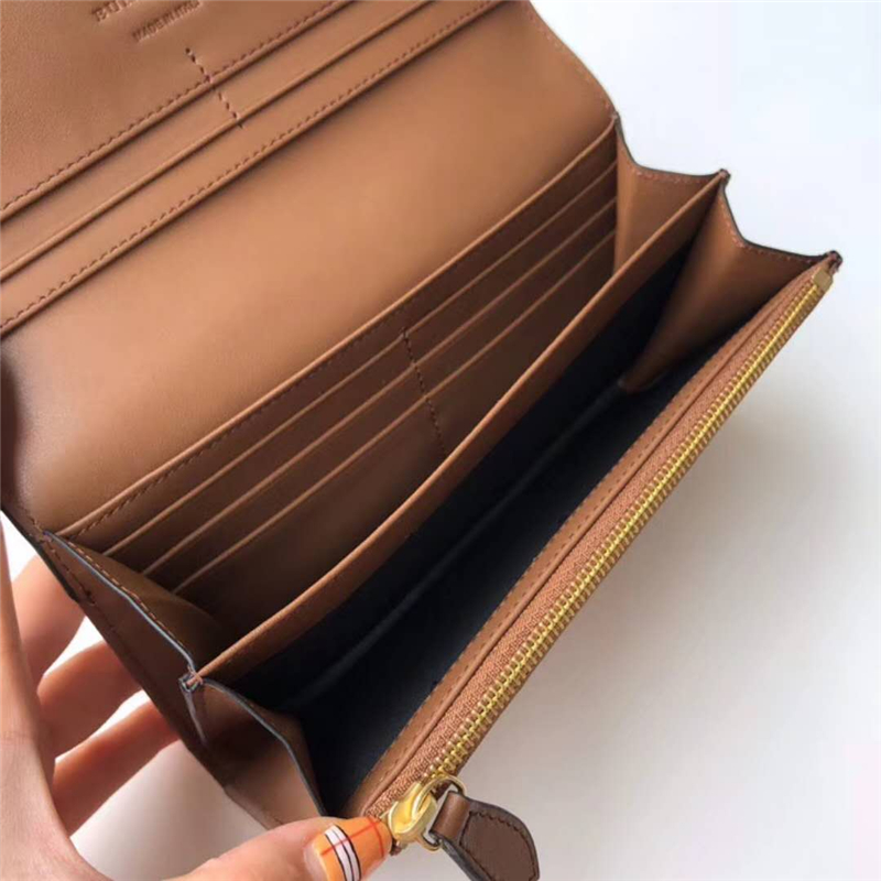 39753291 Burberry巴寶莉 Banner手袋系列 House格紋 拼皮長款錢夾 棕褐色