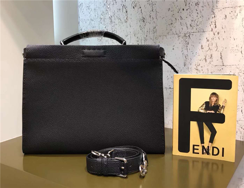 1518 Fendi PEEKABOO FIT羅馬皮 全手工縫制 男士 纖薄手提包 黑色
