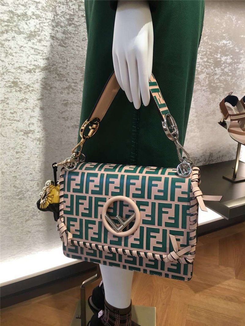 2821 Fendi 編織裝飾穿繩 雙F凸紋印花標志 翻蓋手袋 綠色