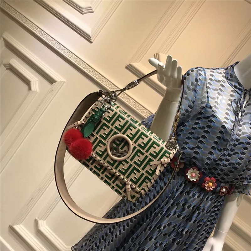 2821 Fendi 編織裝飾穿繩 雙F凸紋印花標志 翻蓋手袋 綠色