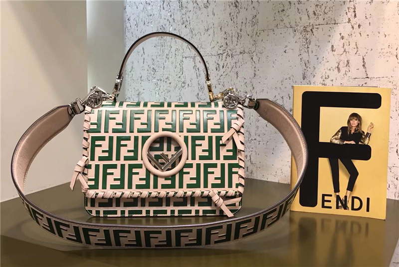 2821 Fendi 編織裝飾穿繩 雙F凸紋印花標志 翻蓋手袋 綠色