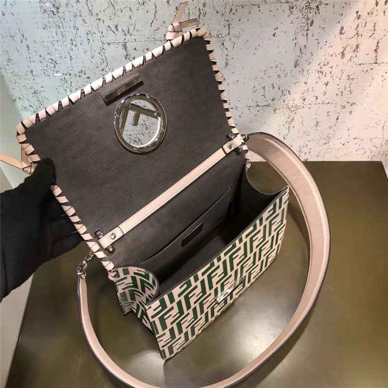 2821 Fendi 編織裝飾穿繩 雙F凸紋印花標志 翻蓋手袋 綠色