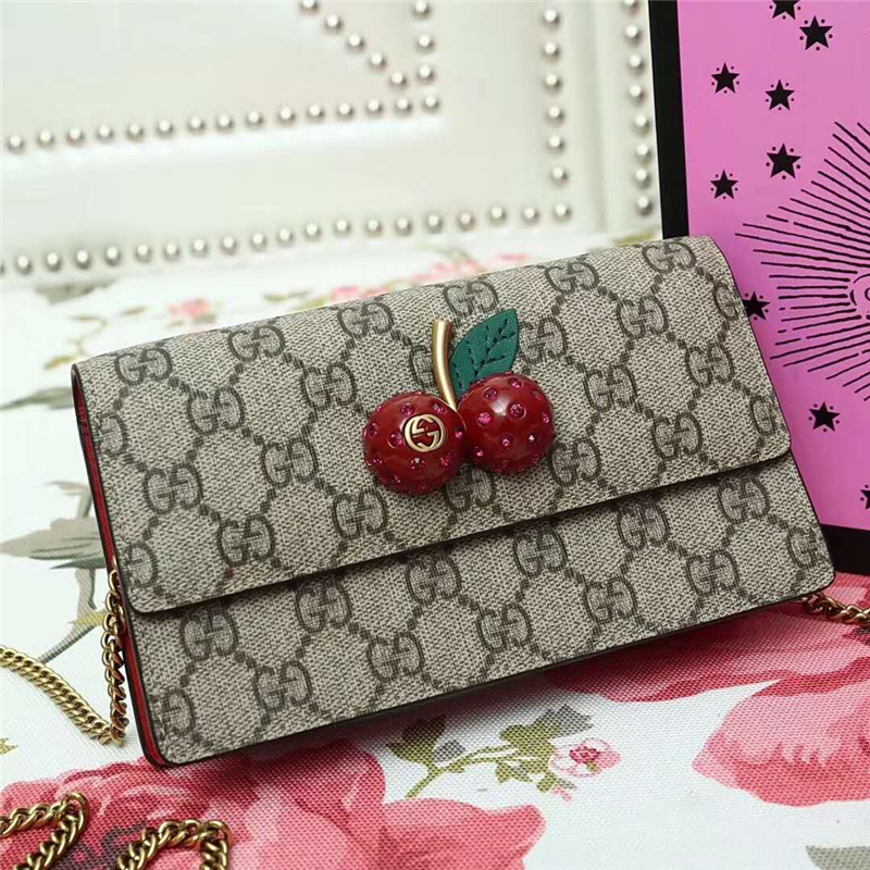 481291 Gucci Garden紀(jì)念品 櫻桃系列新款 翻蓋 鏈條肩包 烏木色