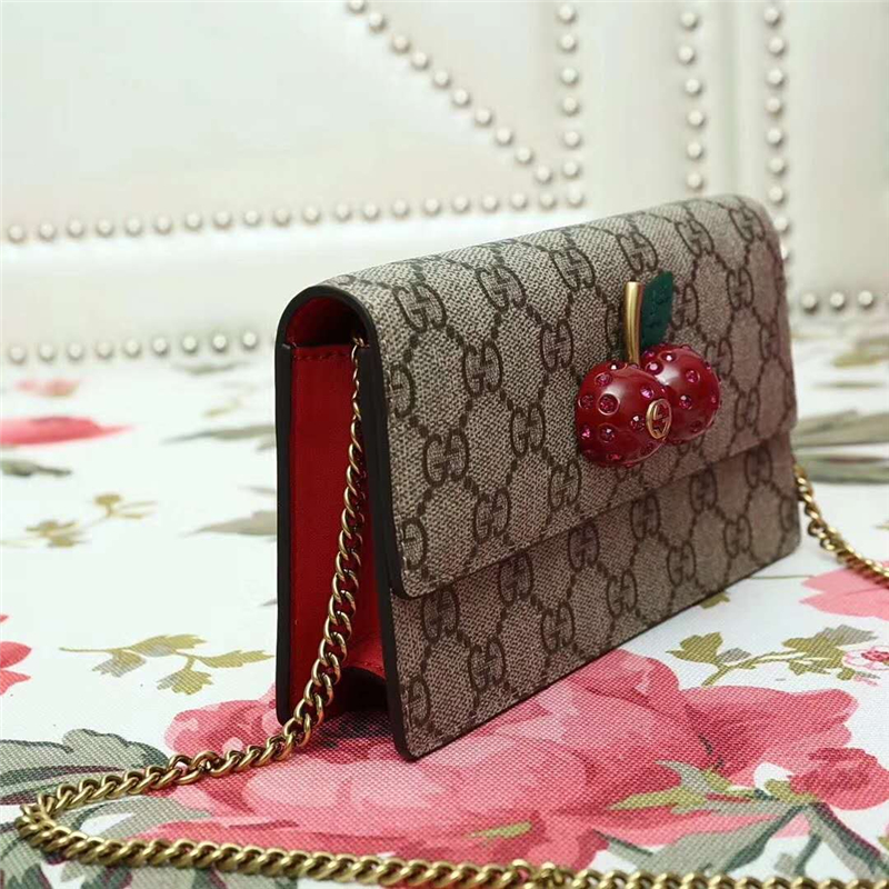 481291 Gucci Garden紀(jì)念品 櫻桃系列新款 翻蓋 鏈條肩包 烏木色