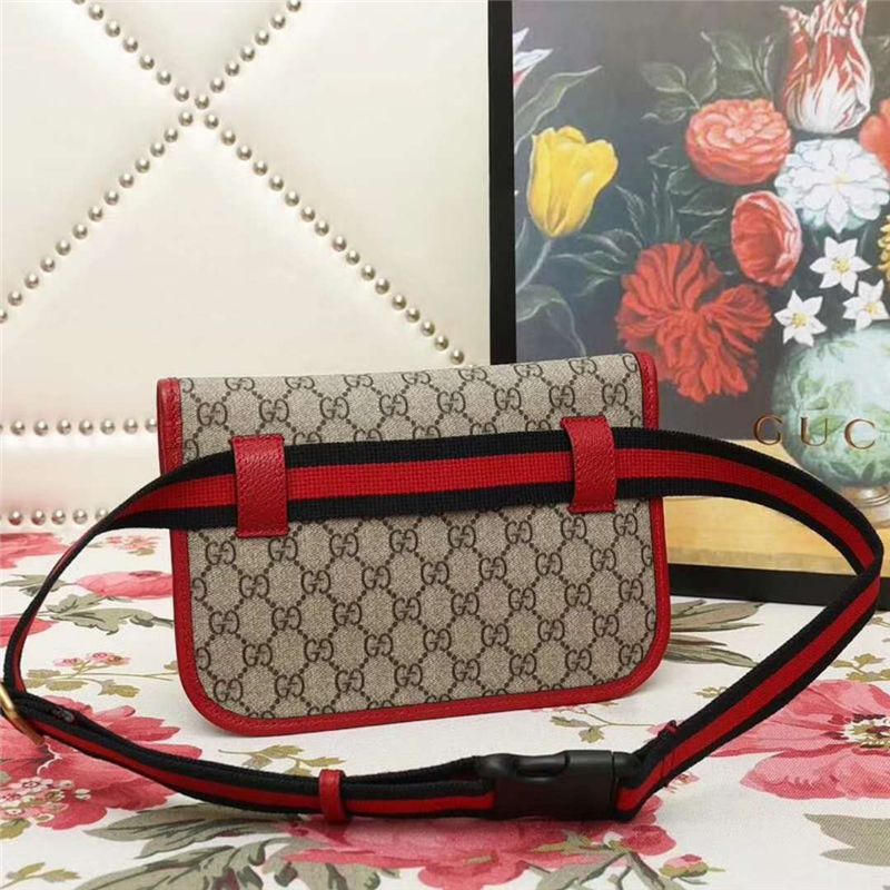 493930 GUCCI古馳 高級人造帆布 虎頭裝飾 翻蓋復古腰包 紅色