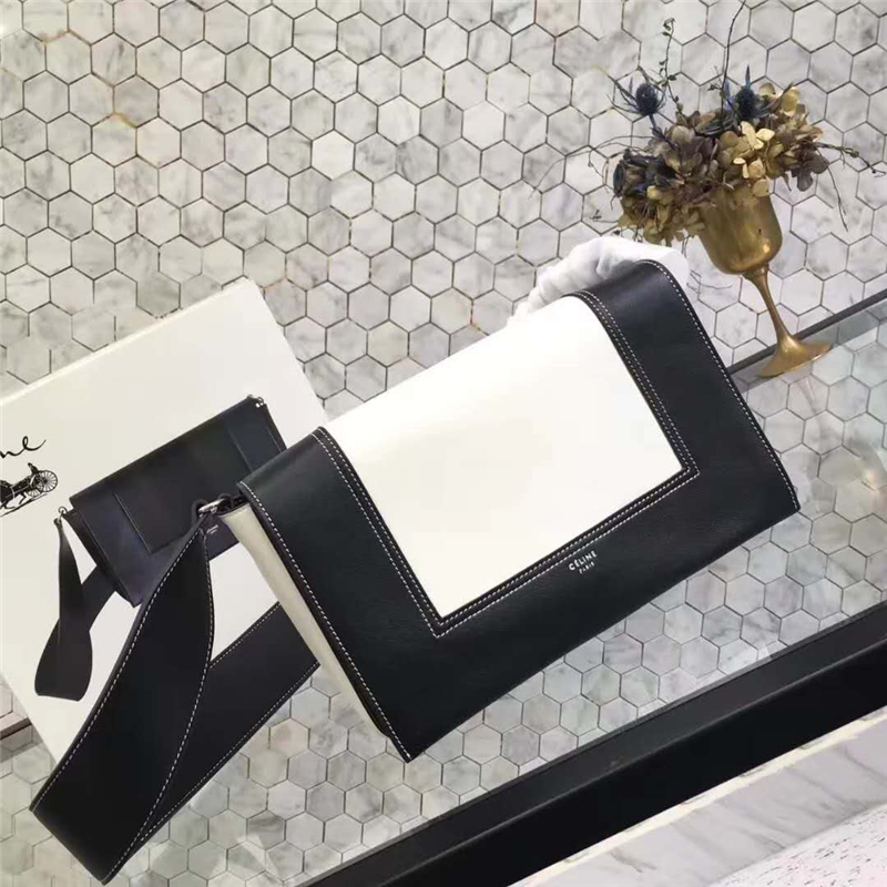 Celine 賽琳 Frame 新款 亮澤光滑小牛皮 拼色單肩包 黑配白