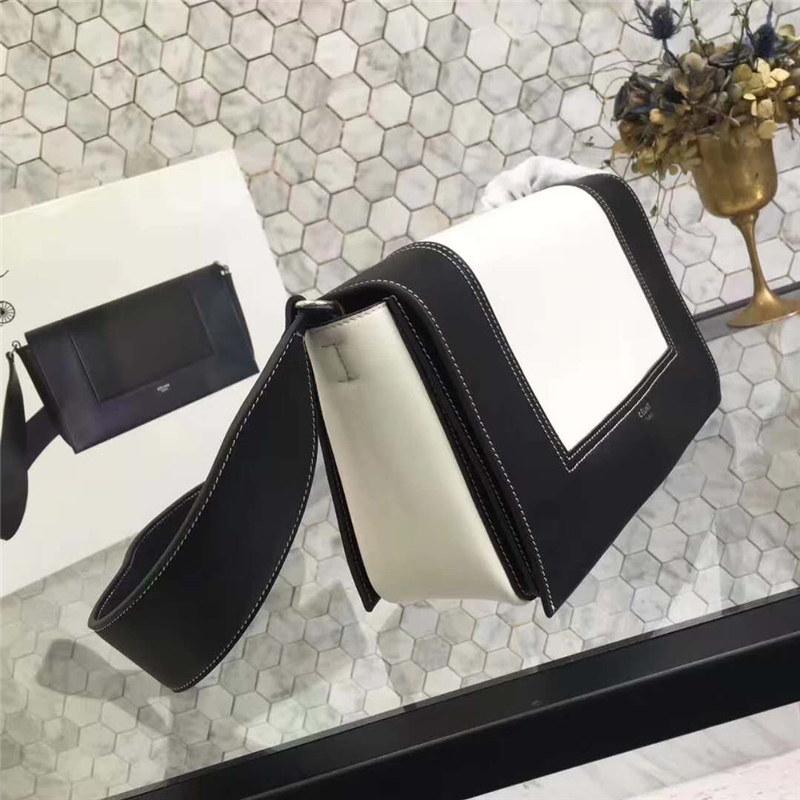 Celine 賽琳 Frame 新款 亮澤光滑小牛皮 拼色單肩包 黑配白