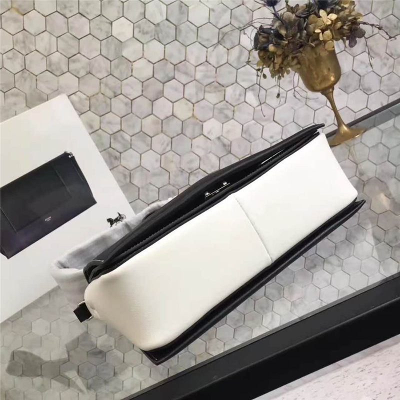 Celine 賽琳 Frame 新款 亮澤光滑小牛皮 拼色單肩包 黑配白