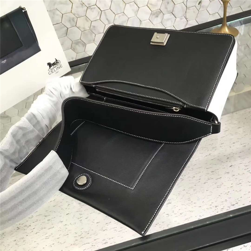 Celine 賽琳 Frame 新款 亮澤光滑小牛皮 拼色單肩包 黑配白