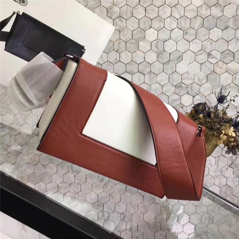 Celine 賽琳 Frame 新款 亮澤光滑小牛皮 拼色單肩包 棕配白