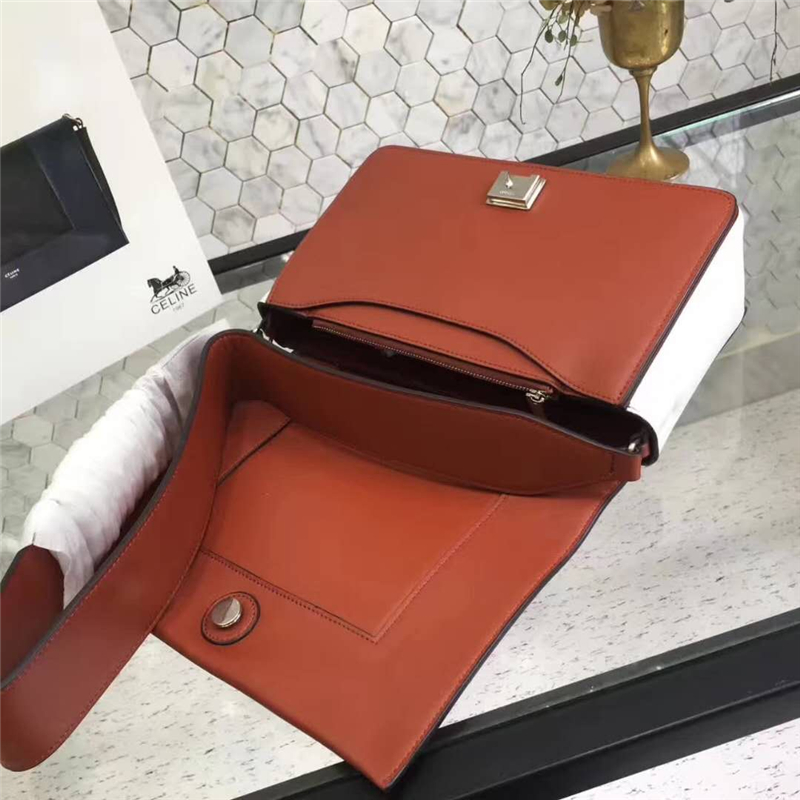 Celine 賽琳 Frame 新款 亮澤光滑小牛皮 拼色單肩包 棕配白